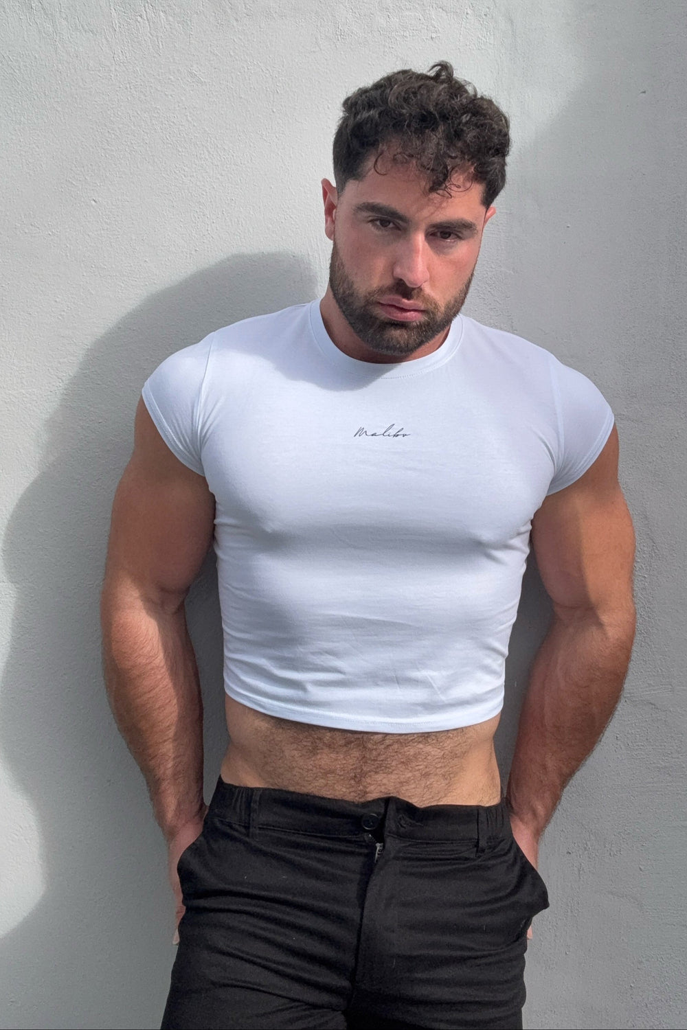 Camiseta corta de media manga ajustada - Blanca